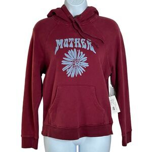 MOTHER Sweatshirt XS Floral Hoodie Burgundy w/Blue Flowers Graphic NWT